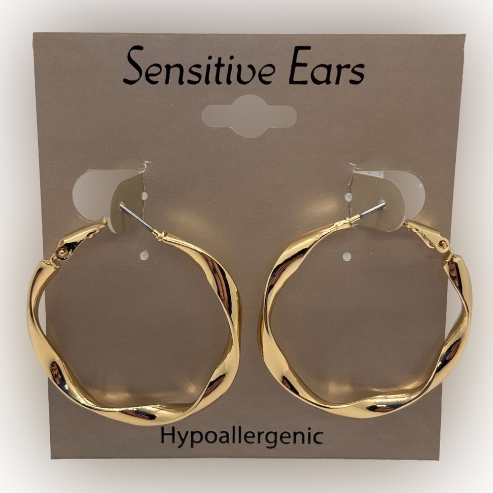 New Sensitive Ears Gold Twisted Hoop Earrings
